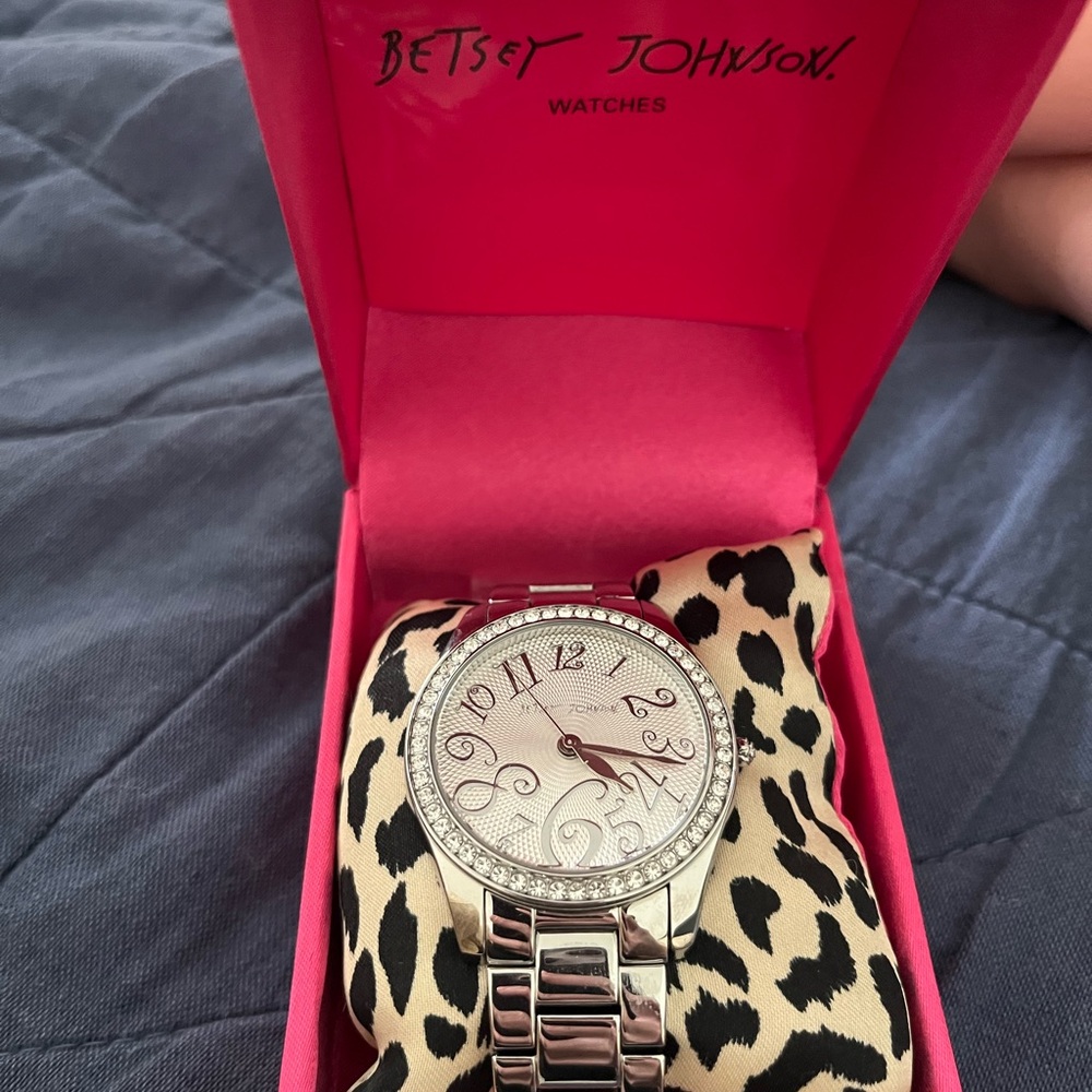 Betsey Johnson Silver Watch with Crystal Accents